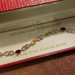 18kt gold over sterling silver - genuine stone diamond accent bracelet